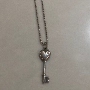 Tiffany & Co. Retired Diamond Heart Key Necklace